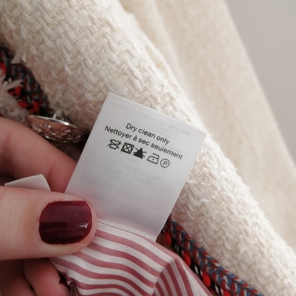 Veronica Beard Raw Edge Cutaway White Tweed Dickey Blazer with Red Trim 0 - Picture 13 of 17